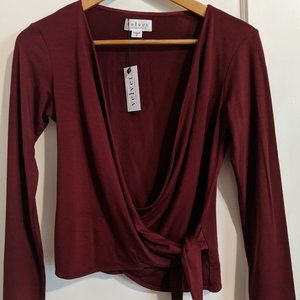 Long sleeve front wrap tie blouse